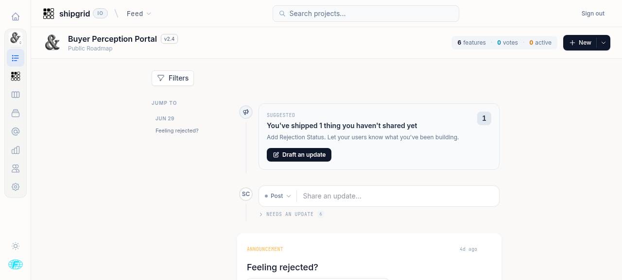 Feed view in Shipgrid