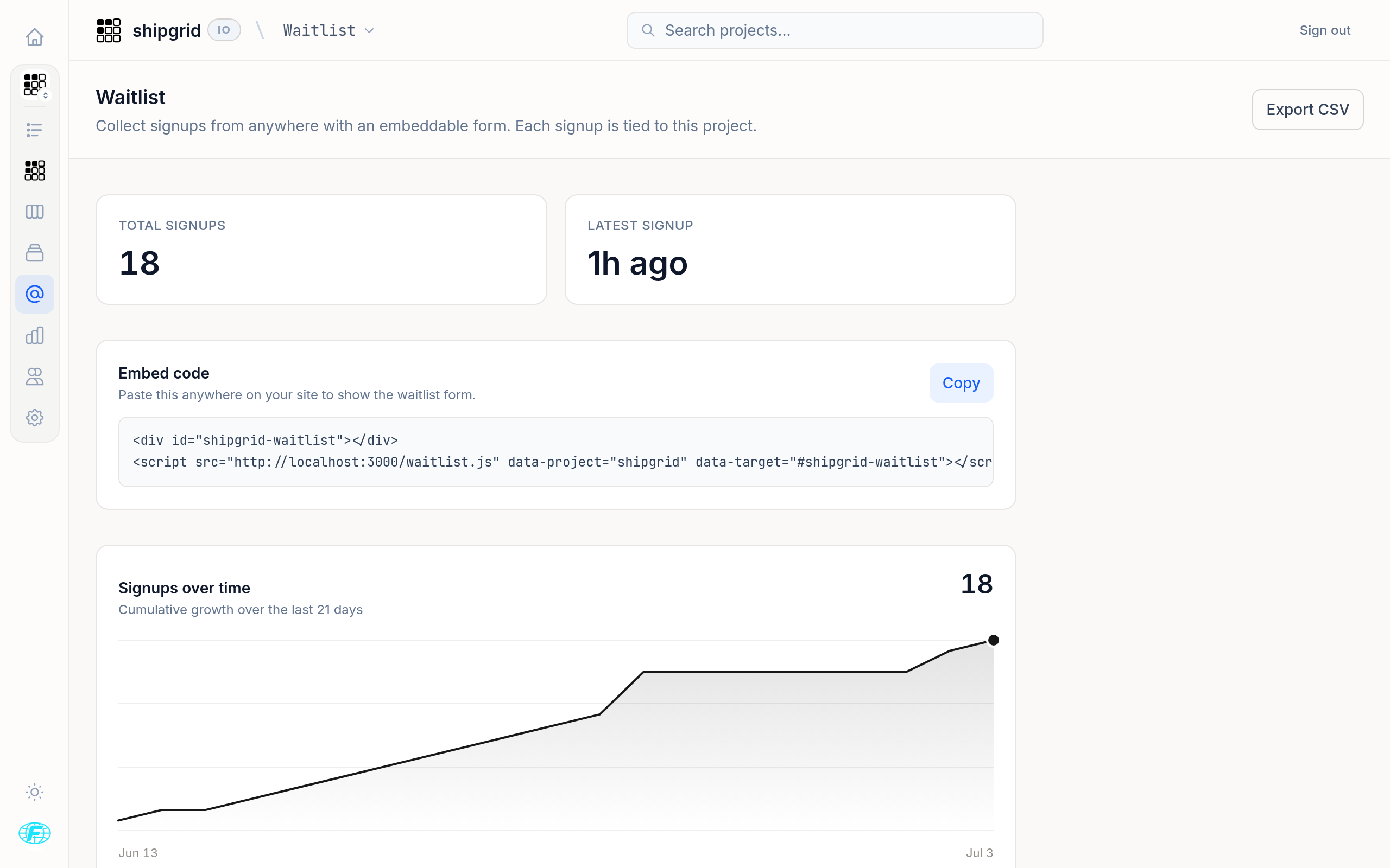 Waitlist view in Shipgrid